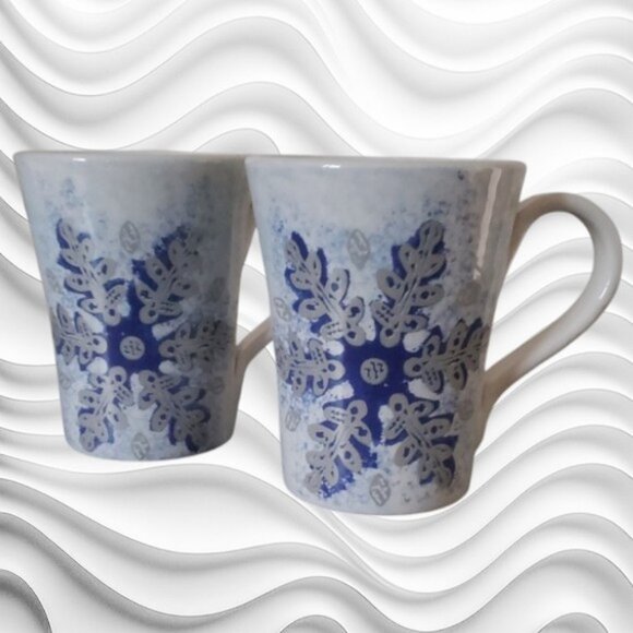 Italian Hand Crafted Ceramiche Umbre Winter Snowflake Frost Mugs  Set of 2  NWT - Picture 5 of 9